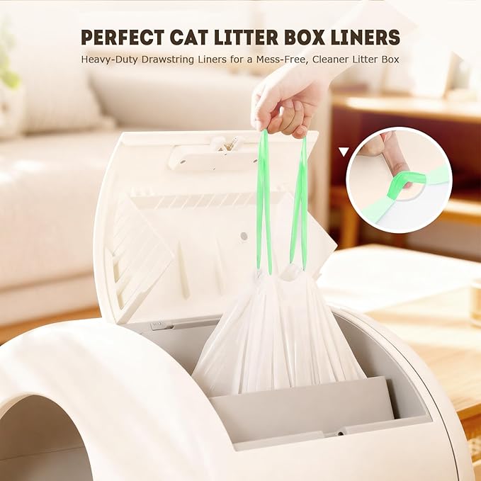 Automatic Cat Litter Box Liners Bags, Self-Cleaning Kitty Litter Liners Bags Compatible with MeoWant-SC01 & MeoWant-SC02, Heavy-Duty Thick Drawstring Replacement Liner Bag 18" x 12.6" (60 PCS)
