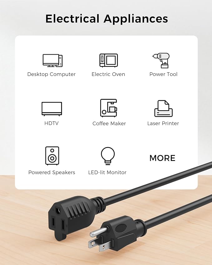 [ETL Listed] Cable Matters 16 AWG Heavy Duty 13A Long Power Extension Cord - 50ft, 3 Prong Power Cord Extension, NEMA 5-15P to NEMA 5-15R, Black