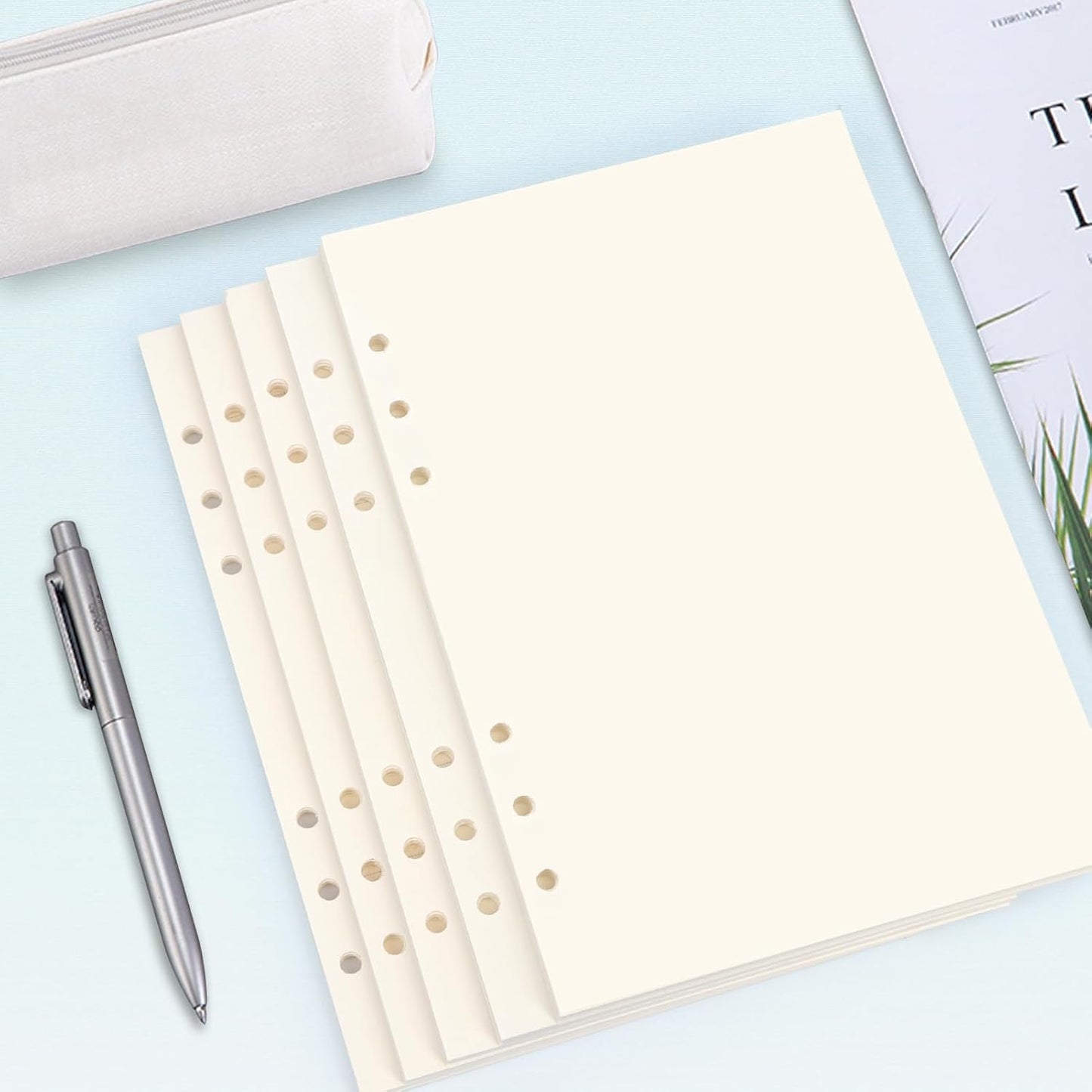 Toplive A5 Refill Paper [5 Pack], 100GSM Thick 6 Hole Loose Leaf - 225 Sheets (450 Pages), Blank Refillable Filler Inserts for 6 Ring Binder/Journal/Notebook - Perfect for Sketching & Creative Notes