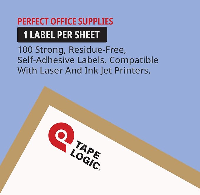 TAPE LOGIC Laser Labels Rectangle 8 1/2"x11" White (100-pk) Self-Adhesive All Purpose Blank Sticker Label Whole Sheet Printable Office & Personal Supplies for Address, Shipping & Mailing