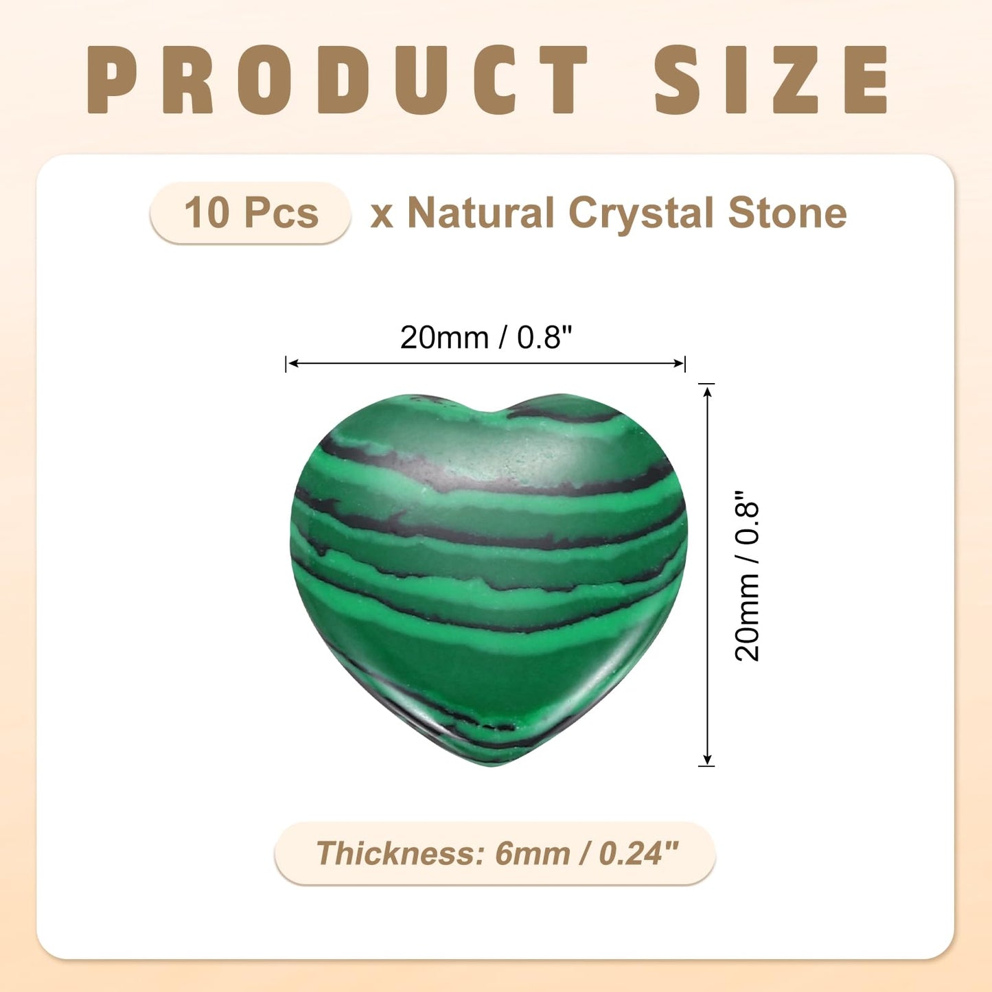 PATIKIL 10Pcs Natural Heart Shaped Crystal Stone, 0.8" Polished Love Gemstone Crystal, Pocket Rock Engraved Worry Stones for Women Valentines Gift Meditation 0.24" Thick, Malachite Crystal