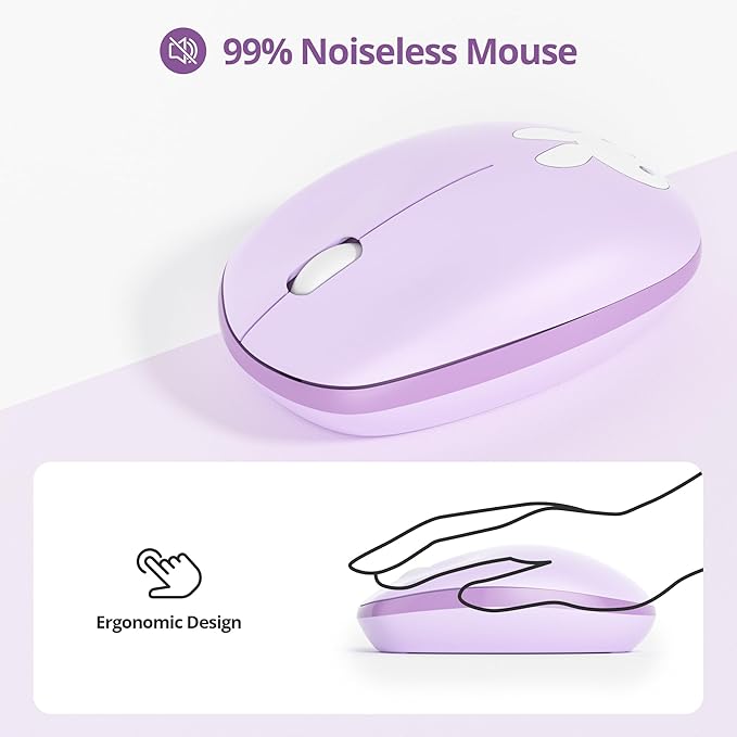 Owpkeenthy Cute Purple Keyboard and Mouse Wireless, Colorful Keyboard Retro Typewriter Style Full-Sized with Number Pad Round Keys for Desktop, Laptop and Computerr (Bunny Purple)