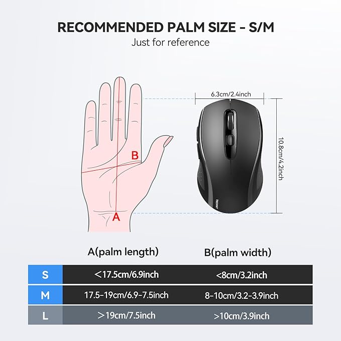 TECKNET Bluetooth Mouse, 4000DPI Wireless Mice for Laptop 2-in-1(BT 5.0/3.0+2.4Ghz) Computer Portable PC Mouse Wireless with USB Receiver for Mac (USB-A+Bluetooth, Black)