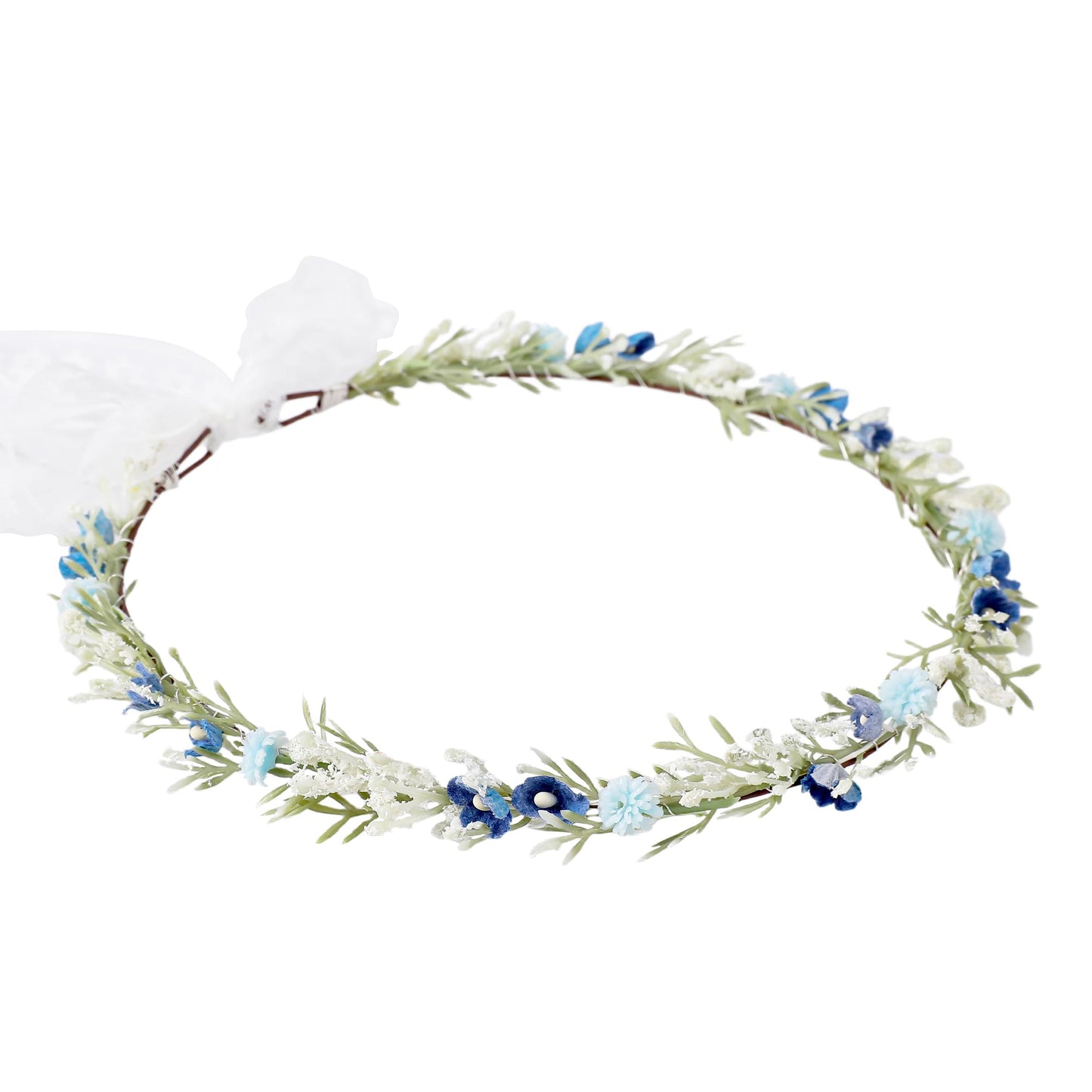 KorViSHOW Blue Flower Crown Headband, Artificial Renaissance Floral Headpiece, Fairy Elf Forest Flower Hairband for Women Girls Maternity Birthday Wedding Renfaire Festival Party Hair Accessories