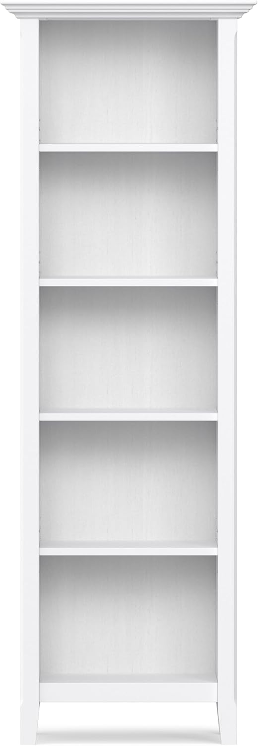 SIMPLIHOME Amherst Bookcase - 70 inch Tall 5-Shelf Solid Wood Bookshelf in White, Transitional Storage for Living Room, Study Room or Office with Adjustable Shelves and Tapered Legs
