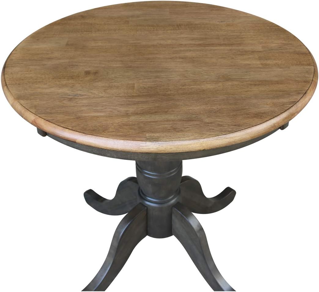 IC International Concepts 30" Round Top Pedestal Dining Table, 40.9" High, Hickory/Washed Coal
