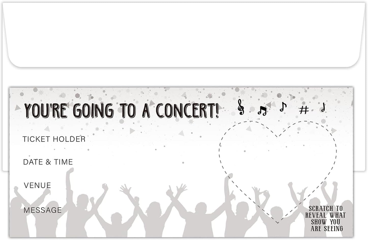 Concert Ticket, DIY Scratch Off Cards with Envelope for Vacation Birthday Wedding, Surprise Music Festival Reveal Gifts for Couples Family and Friends (5 Set) -006C