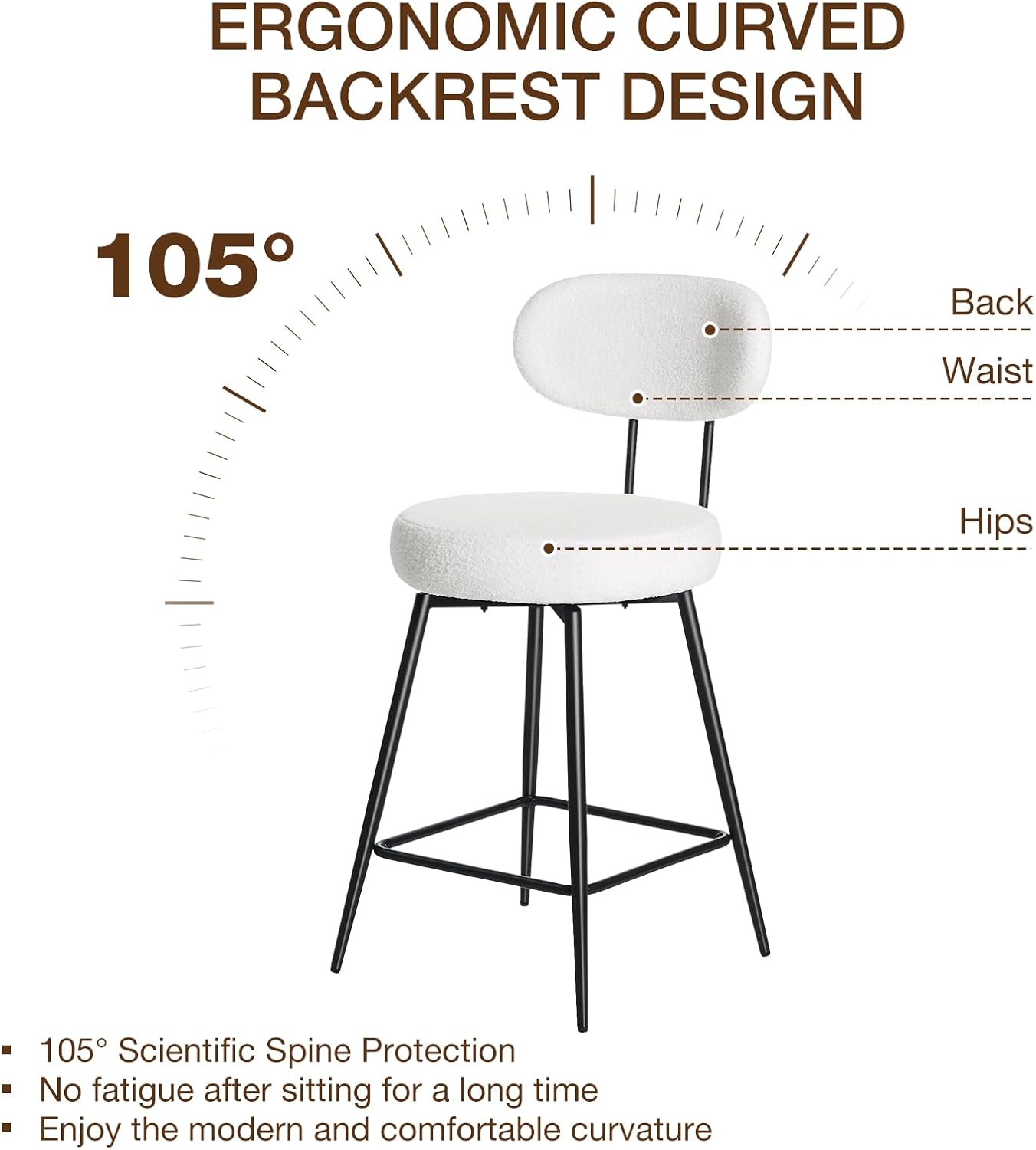 HOMMPA Counter Height Swivel Bar Stools Set of 4 Boucle Barstools 26'' Upholstered Modern Counter Barstools with Back Metal Legs Bar Stools Chairs for Kitchen Counter Island White