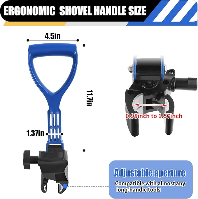 Adjustable Snow Shovel Handle, Back Saver Attachment for Snow Removal, Ergonomic Weed Eater Handle Extension Universal Fit for Shovels Rakes Weed Eater String Trimmers Snow Shovels Gardening Tools
