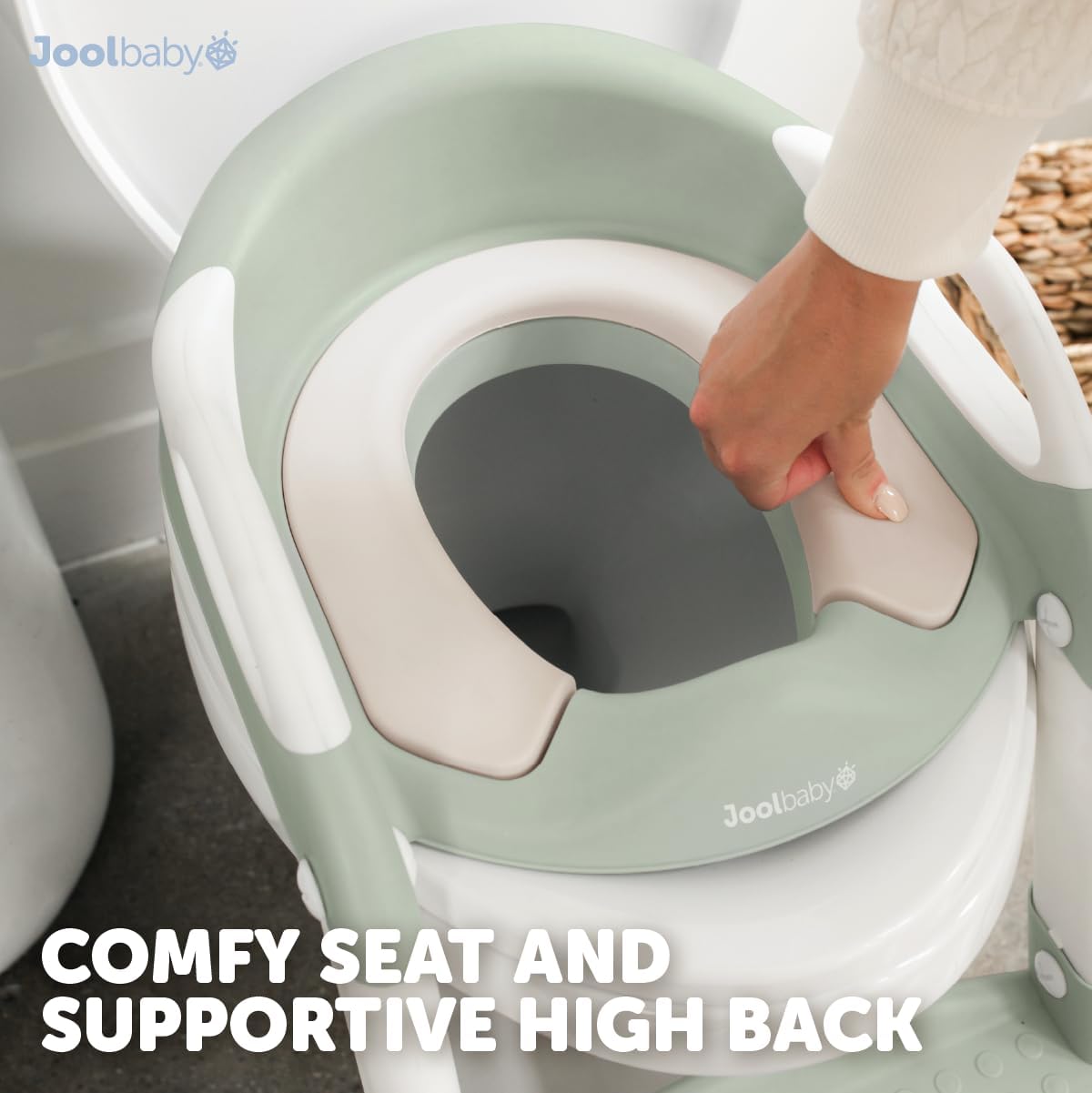 Jool Baby Potty Training Seat with 2 Step Ladder for Toddlers - Soft Cushioned Seat & Splash Guard, Adjustable Height (Sage)