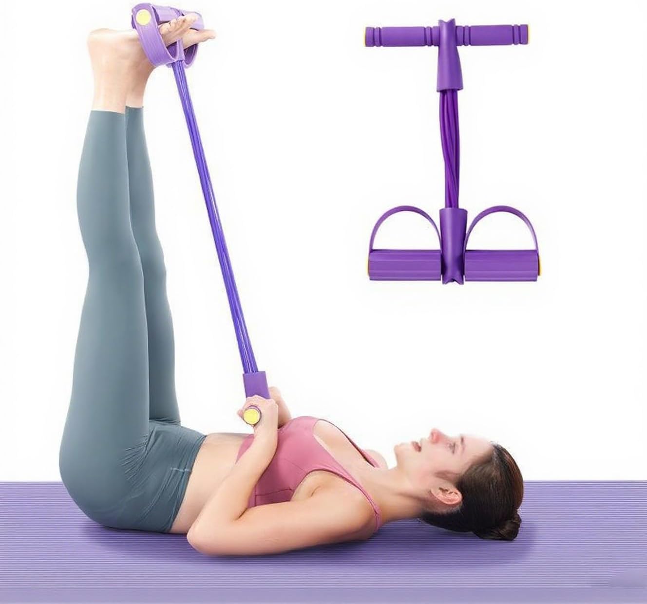 Multifunctional Pedal Resistance Band, 8-Tube Stretch Band with Handle, Fitness Shaping Yoga Exercise Equipment, Natural Rubber Tension Rope, for Abdominal, Leg, Arm and Back Slimming Training