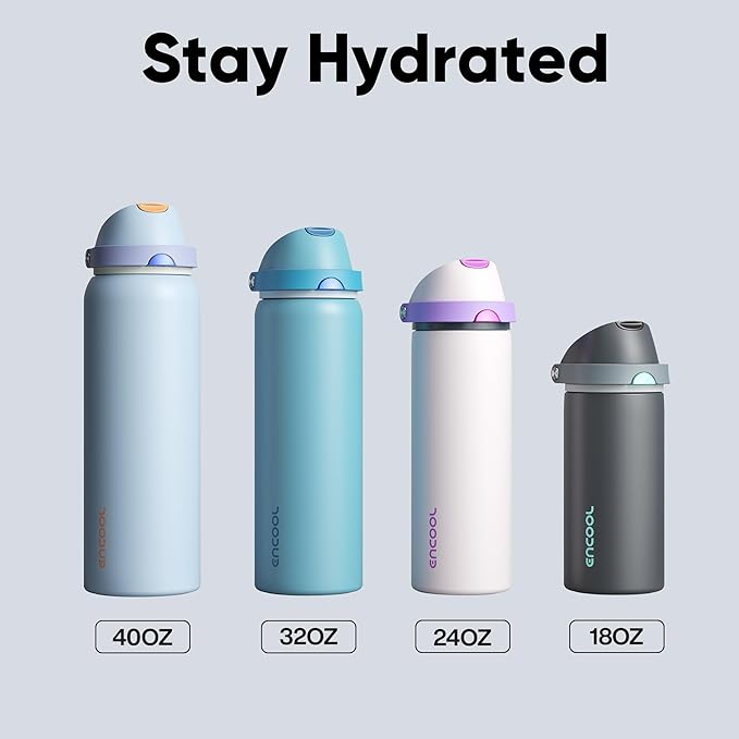 Insulated Water Bottle with Straw - Encool Stainless Steel Water Bottle with Push Button Lid, Leak-Proof & BPA-Free, Keeps Cold for 24 Hours for Sports, Travel, Gym (18 oz, Jungle Mist)