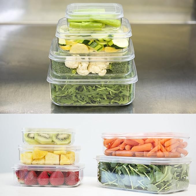 Lustroware Micro Clear Transparent Food Storage Containers with Lids – BPA-Free, Shatterproof, Dishwasher & Microwave Safe, 1.4 qt Stackable Refrigerator Organizer Bins, Made in Japan, Set of 6