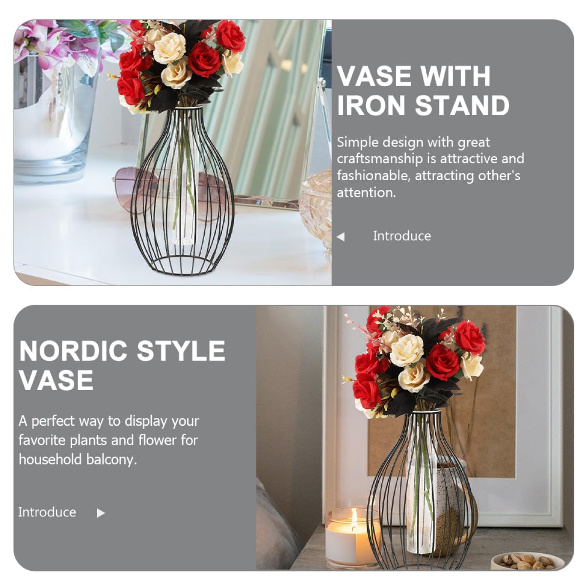Ciieeo Glass Propagation Station with Iron Frame Test Tube Vase, Small Geometric Plant Terrarium Holder for Home Décor and Desktop Display