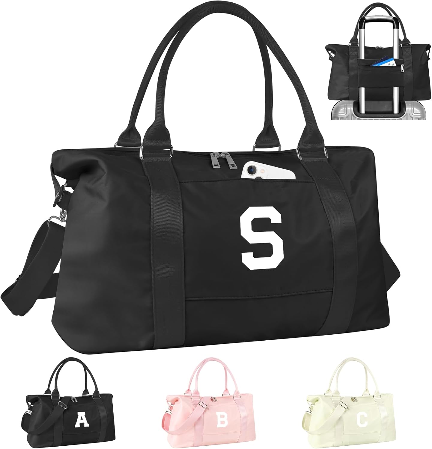 Initial Travel Duffel Bag Sports Gym Bag for Boys Teen Birthday Gifts,Black Personalized Weekender Bag Carry On Tote Bags for Men,Waterproof Overnight Luggage Bag Airplane Travel Essentials(Letter S)