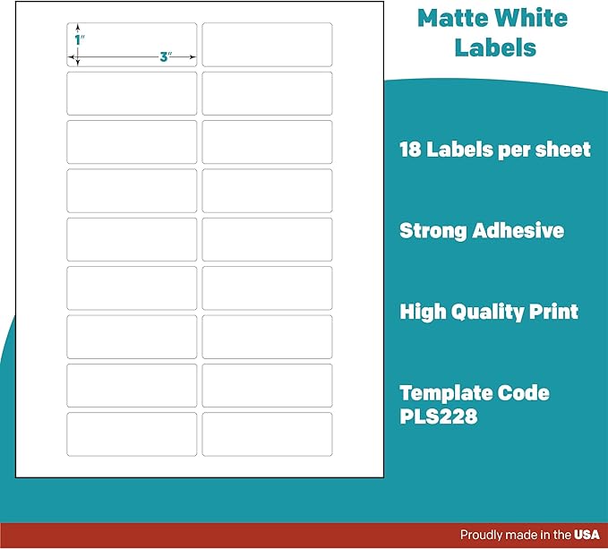 Premium Label Supply White Sticker Address Labels – 3" x 1" – Laser/Inkjet Compatible – (18 per Sheet), 1000 Sheets – 18,000 Total Adhesive Labels