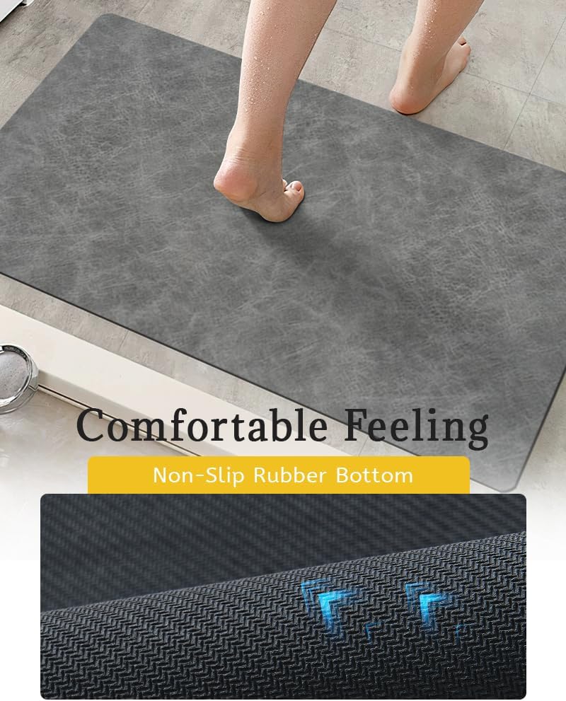 Mecko Bath Mat Rug, Rubber Non-Slip Quick Dry Absorbent Thin Bathroom Rugs Fit Under Door Bathroom Floor Mats-Shower Rug for in Front of Bathtub, Sink, Shower Room(Dark Grey,24"x48")