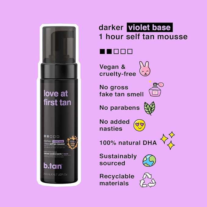 b.tan Self Tan Travel Kit | Love At First Tan Gift Set - Includes Mini Violet Self Tanner, Gradual Tanning Lotion, Dark Bronzing Drops, & Applicator Mitt