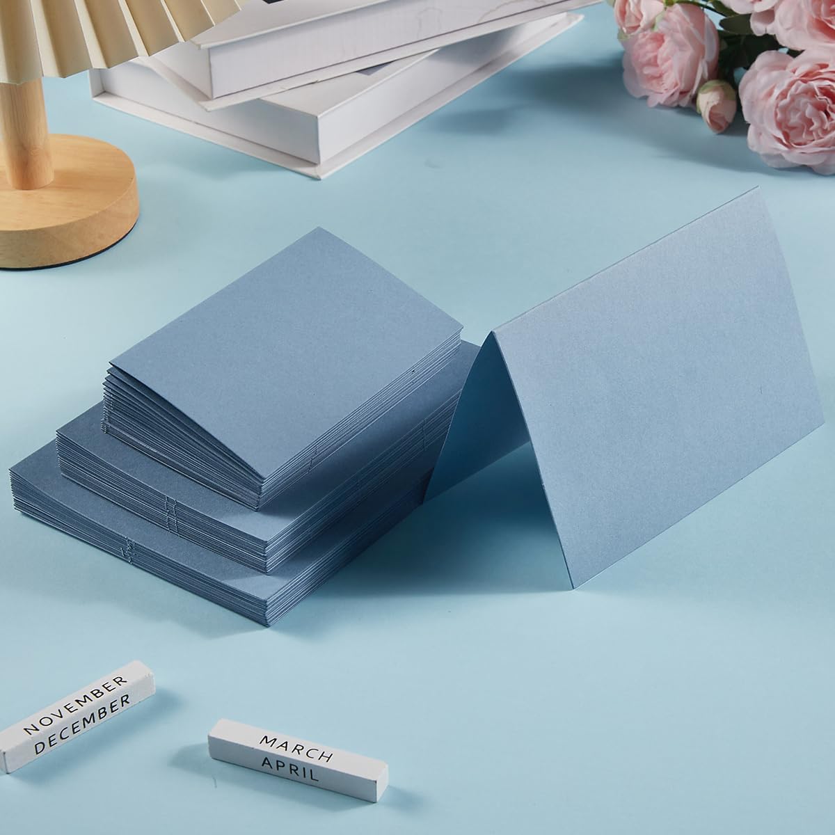 50 Pack Blank Cards Folded Cardstock Thank You Blank Greeting Cards for Invitations, Wedding, Greeting Cards, All Occasion DIY (Dusty Blue, 4x6)