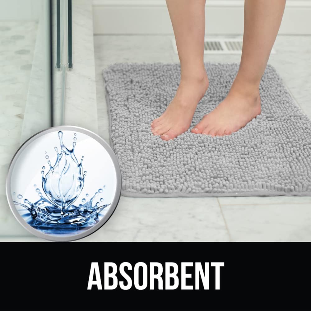 KANGAROO Bathroom Rugs, Chenille Soft Absorbent Bath Rug, Shaggy Shower Mat, Quick Dry Machine Wash Bathmat, Plush Carpet Mats for Tub, Bathtub and Room Home Decor Accessories, 24x17, Light Gray