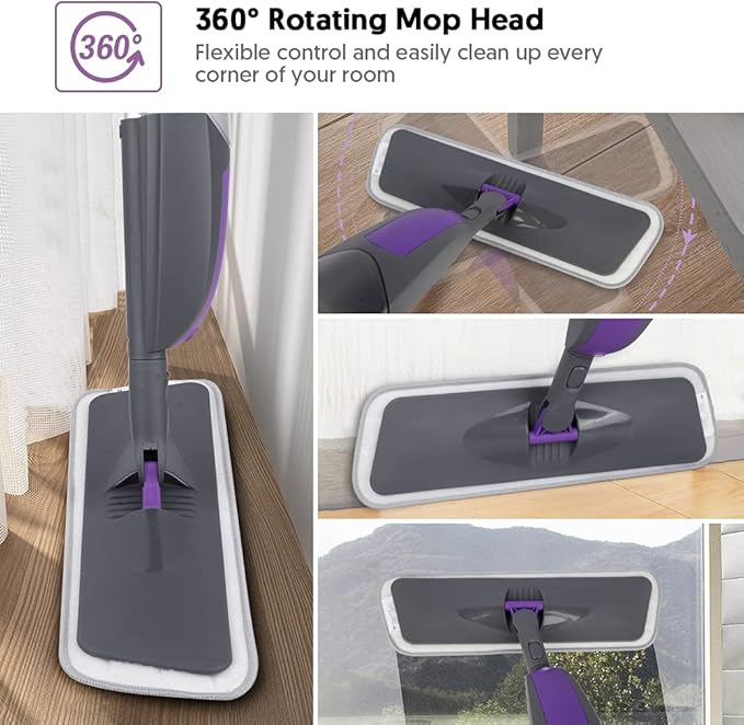 Spray Mops for Floor Cleaning - HOMSIER Microfiber Mop Wet Dry with 3 Washable Pads 550ML Refillable Bottle for Hardwood Wood Laminate Tile Marble Kitchen Home Hard Floors