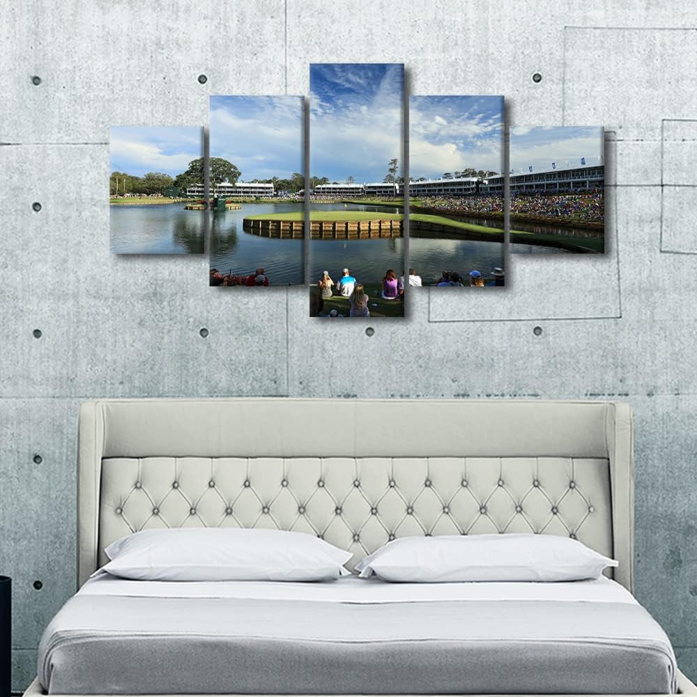 5 Piece Golf Course Wall Art American Florida Poster Canvas Prints TPC Sawgrass Golf Course Pictures Home Decor Pictures for Living Room Bedroom Office Paintings Framed Ready to Hang - 60"W x 32"H