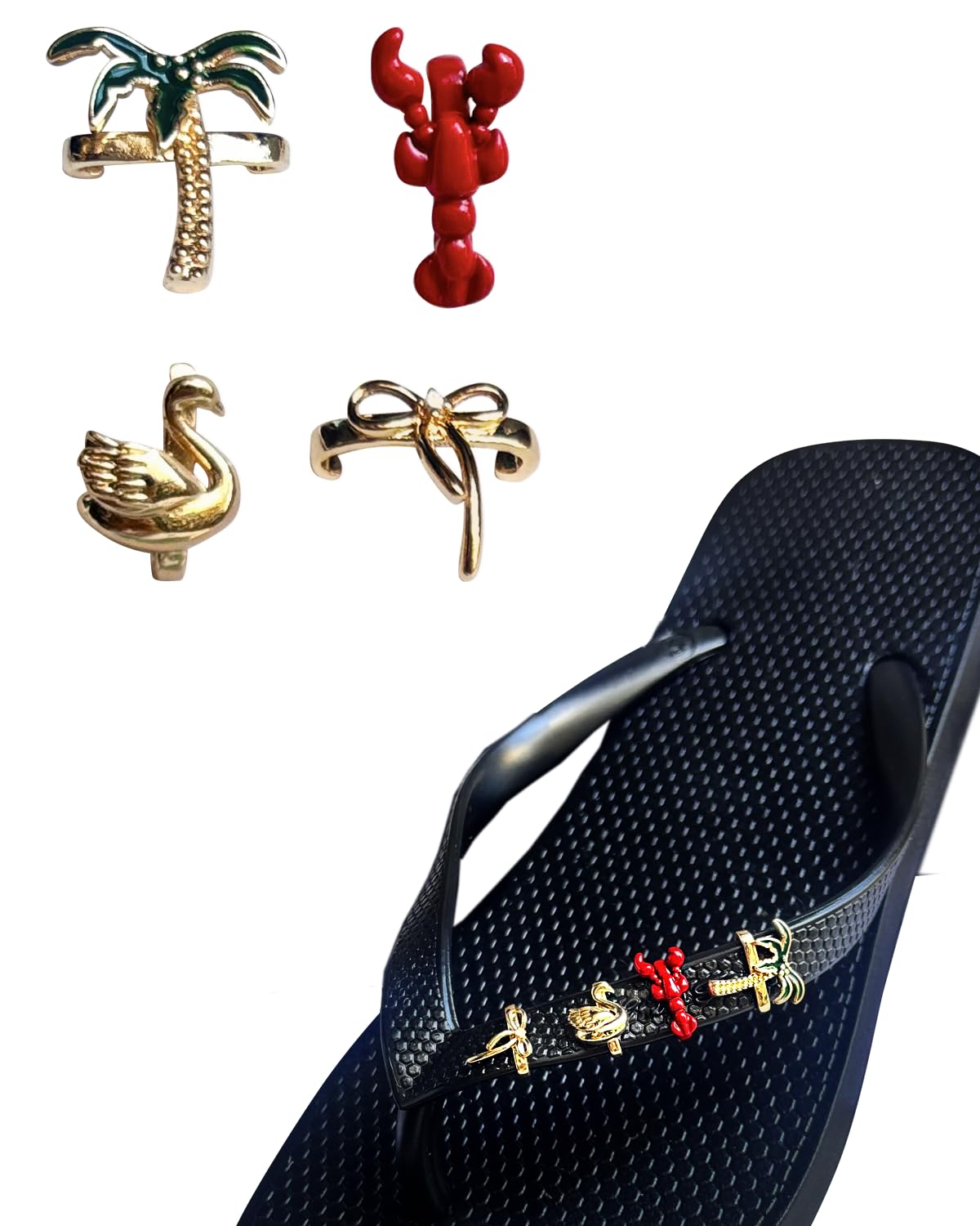 UGNBIRKEN Removable Flip Flops Charms Jewelry, Shoe Jewelry & Slipper Beach Sandal Strap Ornament, Women Fashion Footwear Decoration for Flipflops Summer DIY A