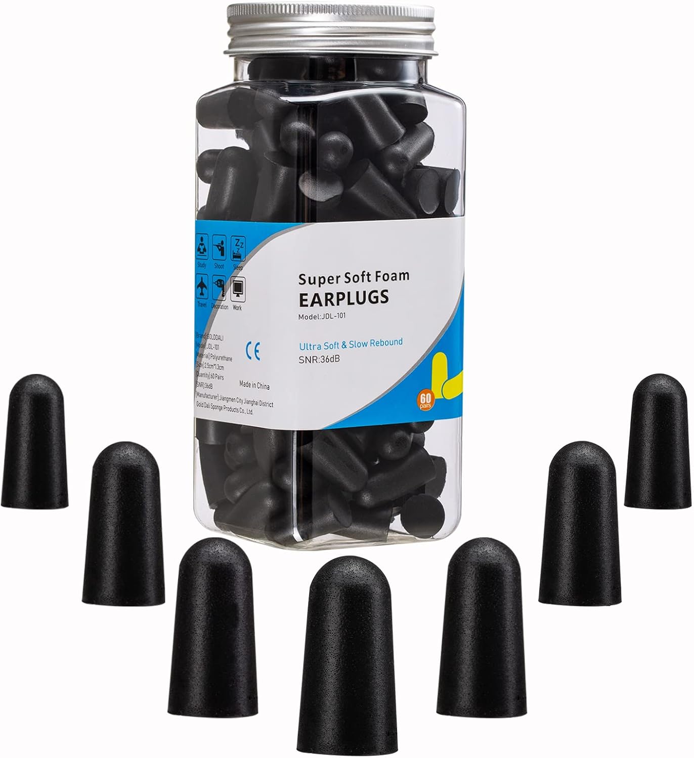 60 Pairs Bottled Earplugs for Noise Cancelling Foam EarPlugs for Sleeping Work Snoring Sound Blocking Construction Noise Reducing Earplugs