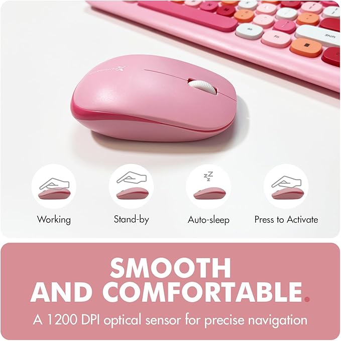 X9 Pink Cute Wireless Keyboard and Mouse Combo - 2.4G Retro Typewriter-Style with Aesthetic Bubble Keys - Colorful Hot Pink Keyboard and Mouse Wireless Combo for PC, Laptop, Windows & Chrome
