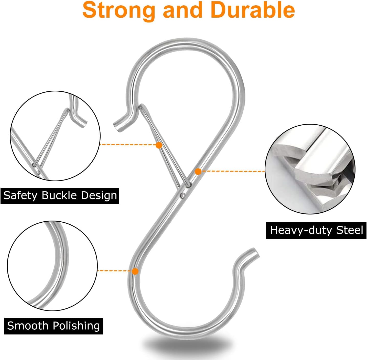 48 Pack S Hooks for Hanging, 3.5 inch Heavy Duty Metal S Hooks with Safety Buckle S Shaped Hooks Pot Rack Closet Hooks for Hanging Plants, Clothes, Kitchen Utensil, Pots, Pans, Bags (Silver)