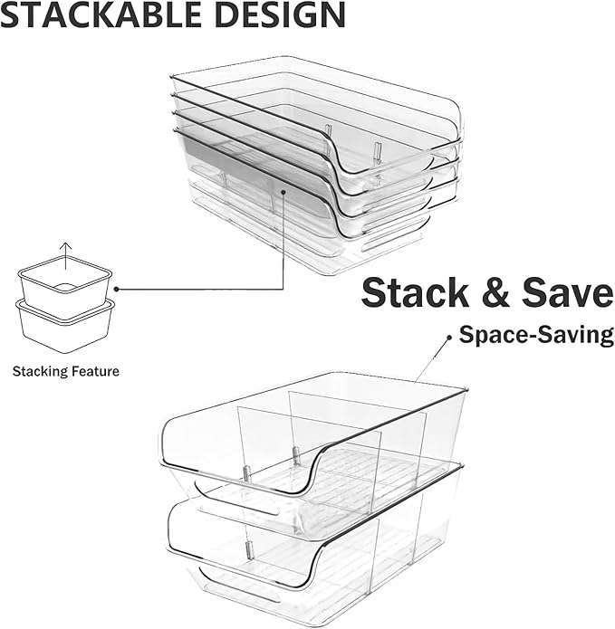 Pantry Organizers and Storage,Clear Plastic Containers with 2 Dividers for Kitchen,Fridge,Freezer Organization and Storage,Acrylic Bins for Pounches,Spice Packet,Snack organzier (4 Pack)