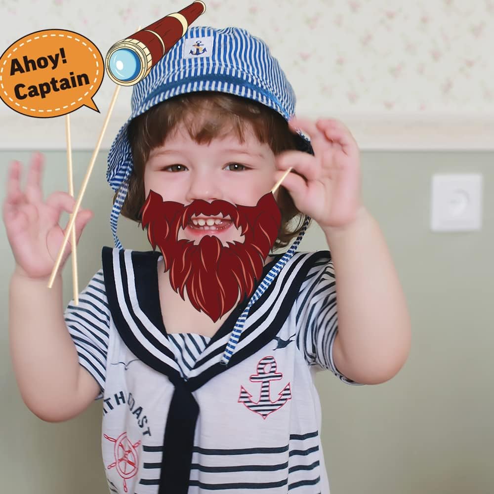 25Pcs Nautical Photo Booth Props Nautical Theme Photo Booth Props with Stick Ahoy Sailor Boy Theme Selfie Props Cruise Anchor Sailboat Yacht Photography Prop for Sailor Party Decor