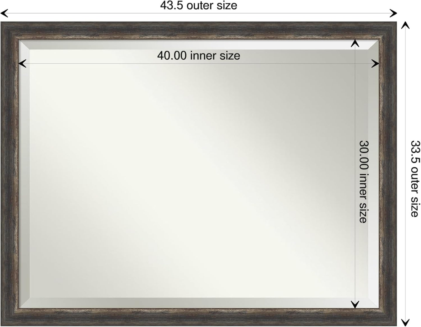 Amanti Art Brown Wall Mirror 34x44 Bark Rustic Char Narrow Rectangle Bathroom Mirror for Wall Decor Living Room, X-Large Rustic Farmhouse Frame, Hangs Horizonally and Vertically, Bathroom Decor