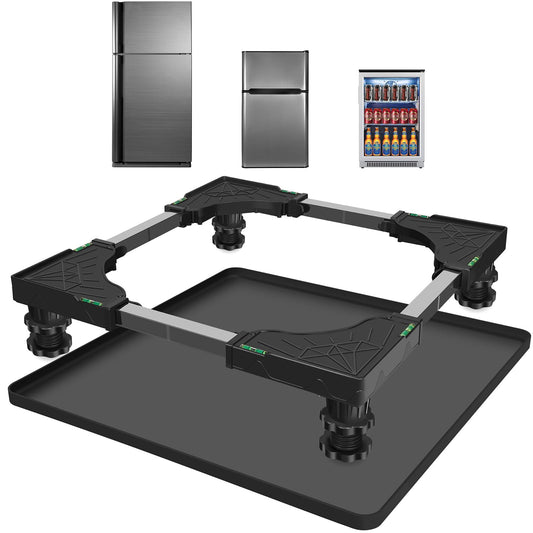Mini Fridge Stand with Silicone Mat, Universal Stand Base is Adjustable, 4 Sturdy Feet and Hardened Steel Tube, 24''x 24'' Drain Pan, Suitable for Fridge, Washing Machine, Dryer, Wine Cabinet.