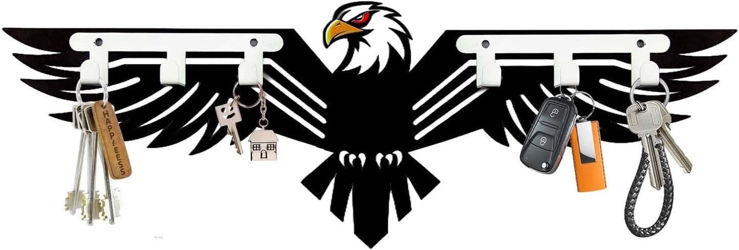 Eagle Key Holder Wall Mount - Metal Eagle Key Holder for Wall Animal Theme Hooks Hangers Key Rack Organizer Walls Art Decor Home Hooks Decor for Storage, Living Room, Hallway, Office (Black)
