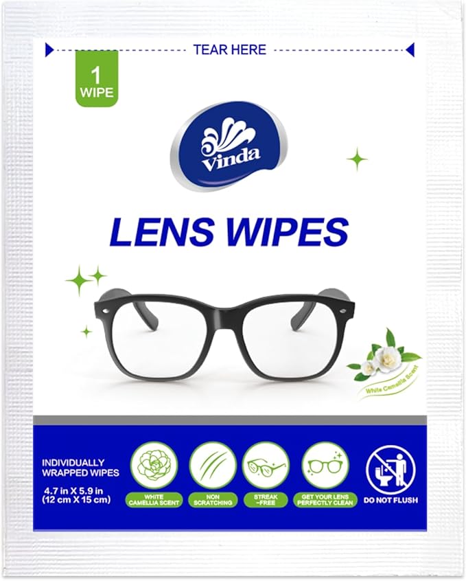 Vinda Pre-Moistened Lens Cleaning Wipes – 330 Individually Wrapped, Streak-Free Wipes for Glasses, Screens, Cameras & More – Ammonia-Free, Gentle Optical Cleaner