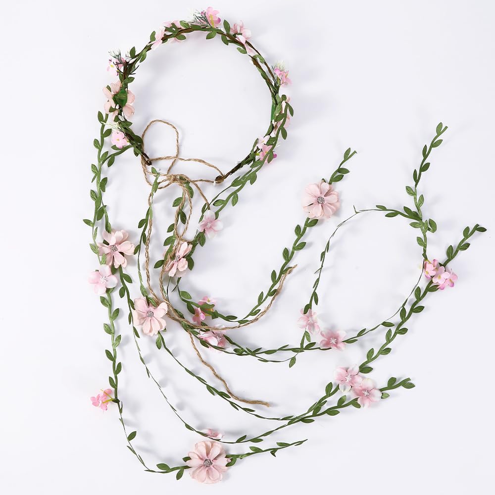 yuruyi Flower Crowns Wands for Wedding，Headband Hair Wreath Accessory Wedding Veil Flower Crown for Women Headpiece Floral Crown for Women with Wicker (Pink, Adjustable)