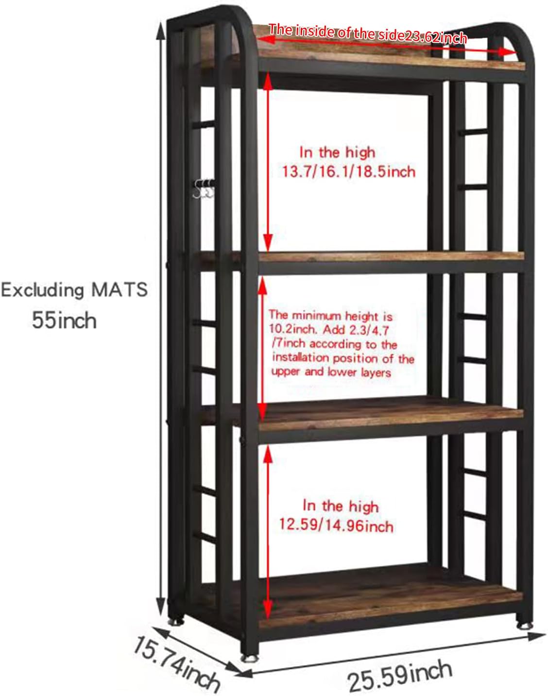Microwave Oven Stand with Storage 4 Tiers, Free Standing Microwave Oven Stand Coffee Bar Adjustable Kitchen Shelves Kitchen Storage Shelf Rack Bakers Racks for Kitchens(Brown)