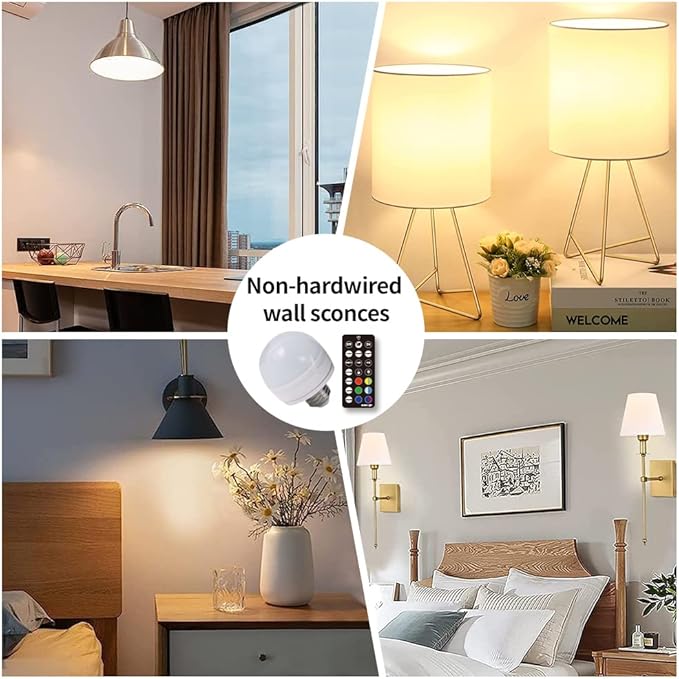 BLUEYE E12 Rechargeable Light Bulb,2Packs,300LM,40W Equivalent,Detachable Charging,4 Color Temperature,Remote Control Puck Emergency Lamp,Timer,Dimmer,Dia 62mm x H85mm for Non-Hardwired
