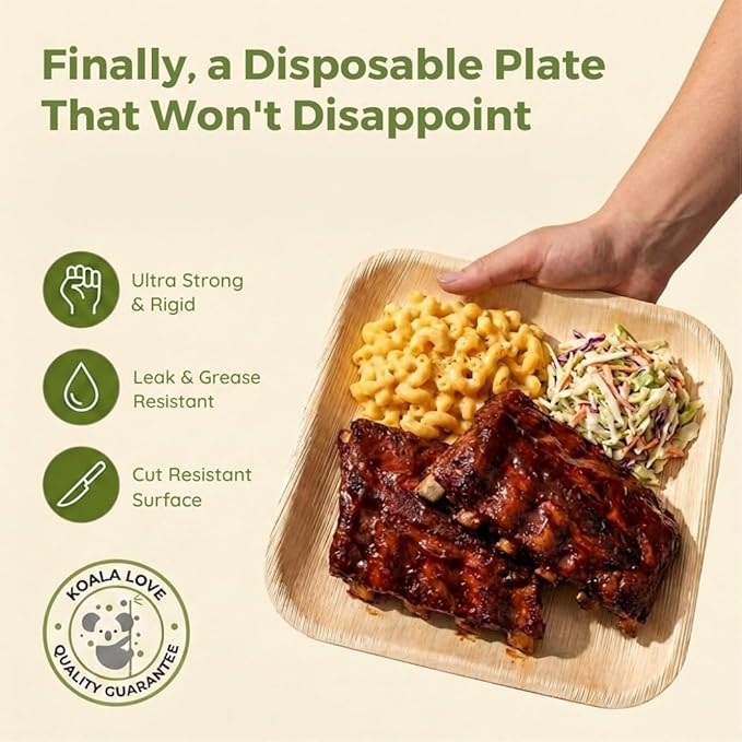 Koala love Palm Leaf Plate Bamboo Paper Plates Disposable 10 Inch & 7 Inch Bulk Party Pack Eco Compostable Biodegradable Wooden Plate Best Alternative To Plastic Paper Plates (10&7 100)