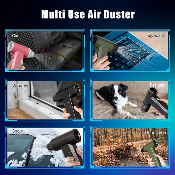 Compressed Air Duster 480000RPM Electric Air Duster Variable Speed 580G 4 Gear Adjustable Rechargeable Cordless Jet Dry Blower Turbo Fan Dryer Cleaning Air Blower Mini Car Vacuum Cleaner Black Knight