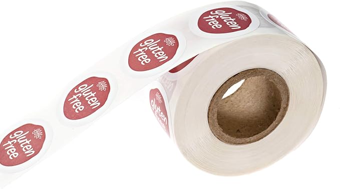 Rose Pink Gluten Free Stickers / 500 Circle Labels / 1" Round Food Seals/Chic Design with Foliage Aesthetic