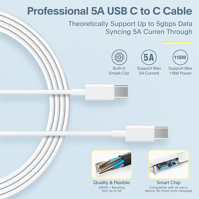 Mac Book Pro Charger - 118W USB C Fast Charger Power Adapter Compatible with MacBook Pro & MacBook Air 13, 14, 15, 16 inch, M1 M2 M3 M4 M5, New ipad Pro and All USB C Device, 6.6ft Charge Cable