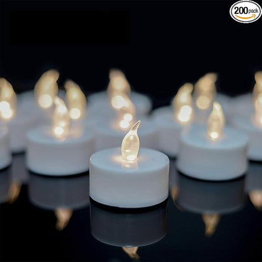 YIWER Flameless Tea Lights Candles - Realistic LED Flickering Operated Tea Lights Battery Tealights Long Lasting Electric Fake Candles in Warm White 200pcs Decoration for Party and Gifts Ideas