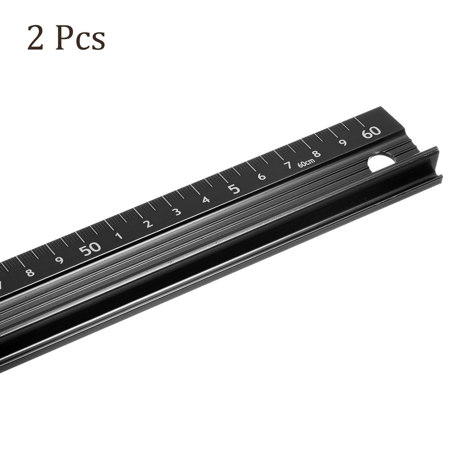 2pcs Raised Grip Metal Ruler - [60cm] Aluminum Alloy Precise Measurement Cutting Straight Protective Ruler Ruler Black for Office Measure Cut Drawing Use, 1mm Precision