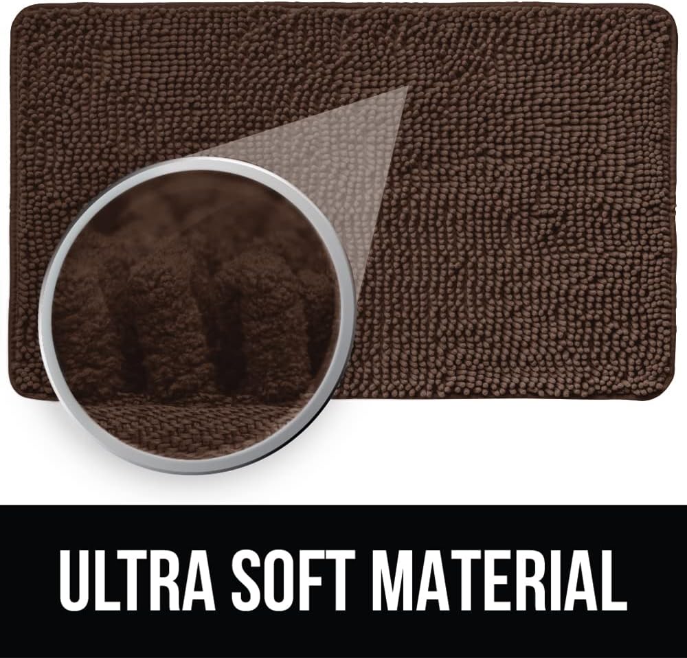 KANGAROO Bathroom Rugs, Chenille Soft Absorbent Bath Rug, Shaggy Shower Mat, Quick Dry Machine Wash Bathmat, Plush Carpet Mats for Tub, Bathtub and Room Home Decor Accessories, 36x24, Brown