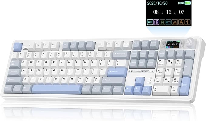 LINGBAO K108 Pro Wireless Mechanical Keyboard with Screen & Knob, Full Size Creamy Keyboard with Number Pad, 10000mAh Battery, PBT Keycaps, RGB Backlit, Hot-swappable Gaming Keyboards