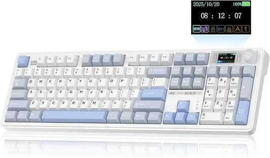 LINGBAO K108 Pro Wireless Mechanical Keyboard with Screen & Knob, Full Size Creamy Keyboard with Number Pad, 10000mAh Battery, PBT Keycaps, RGB Backlit, Hot-swappable Gaming Keyboards