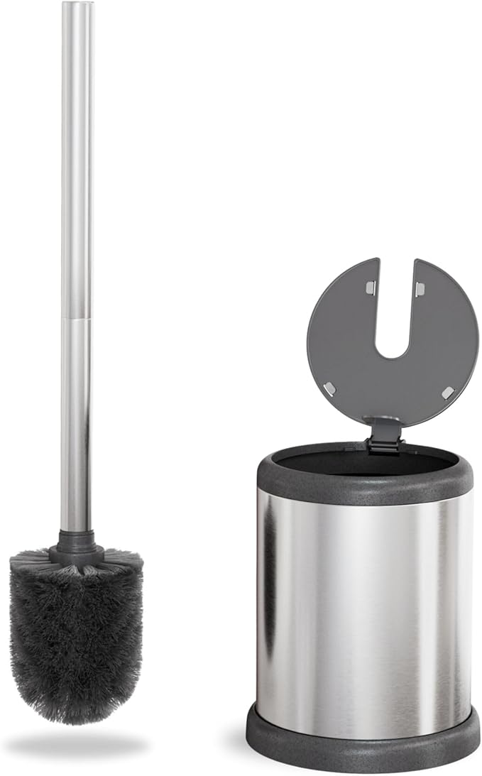 ToiletTree Products Toilet Brush with Lid - Sleek Toilet Bowl Brush and Holder - Toilet Scrubber Brush Set with Heavy-Weight Base - Lidded Toilet Bowl Cleaner Brush and Holder - Chrome (2 Pack)