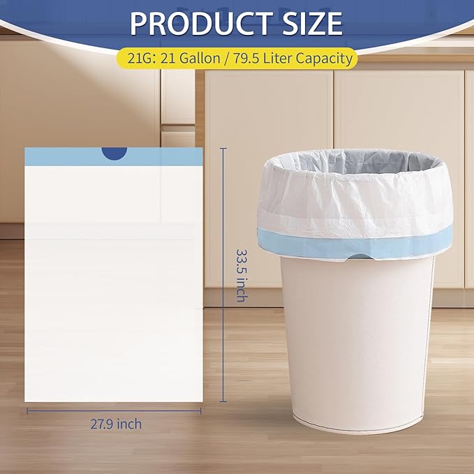 21 Gallon Trash Bags Drawstring 120 Count, 1.7 Mil White Garbage Bags Unscented,Easy-Dispense Roll for Kitchen & Household Use, Code G,79.5 L